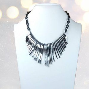 Silver Metal Sun Ray Bib Statement Necklace